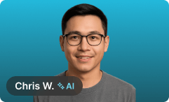 The AI character on camera during a screen share